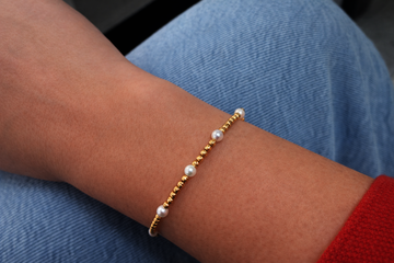 Žluté zlato luxusní náramek s perlami